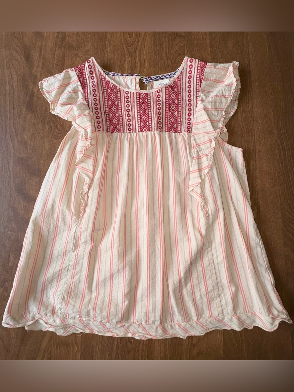 Knox Rose Cream and Pink Embroidered Striped Top